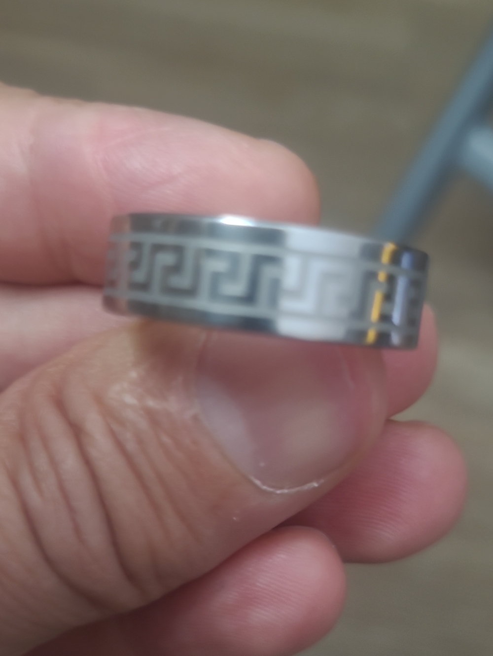 Men's Stainless Steel Greek Key Pattern Ring - Silver